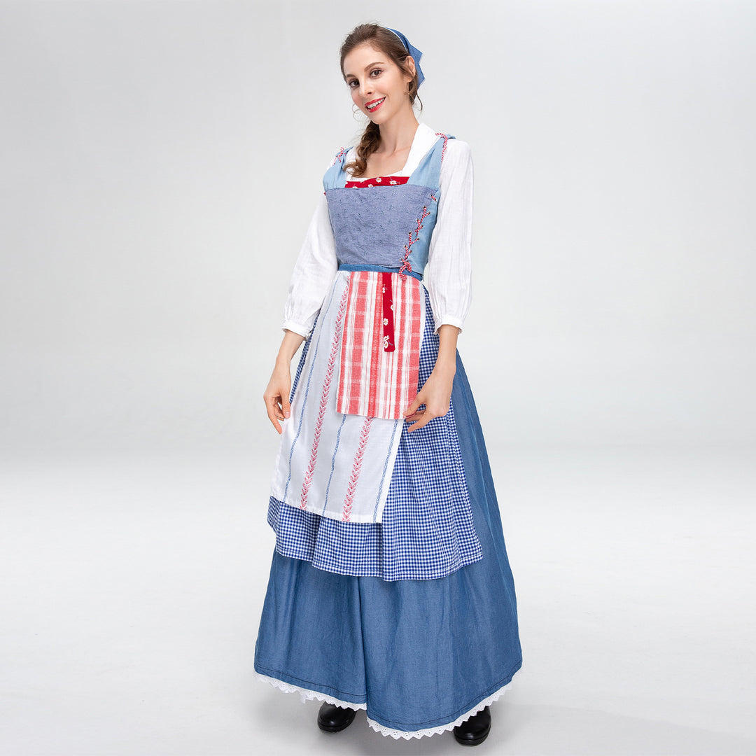 Damen nan ländliches Trachtenkleid mit Latzmieder und mehrlagiger Schürze Drune