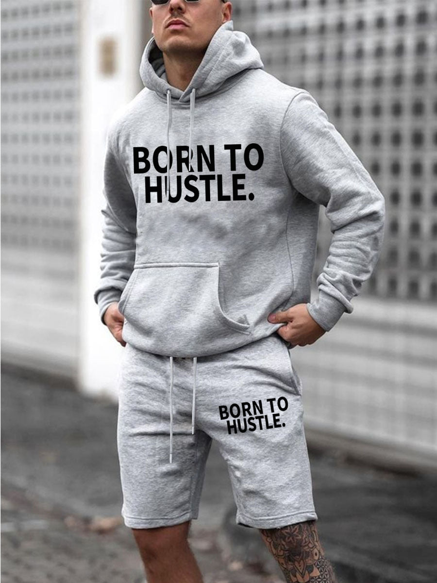 Damen Sportliches Hoodie und Shorts Set mit motivierendem Schriftzug Drune