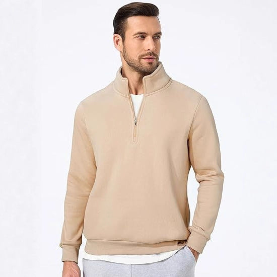 Herren nan halbzip Pullover aus schwerer Baumwollmischung mit hohem Stehkragen und gerippten Bündchen Drune