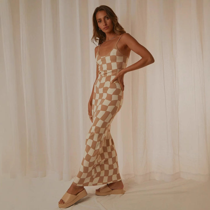Damen Designer-Midi-Kleid mit stilvollem Grafikmuster Drune