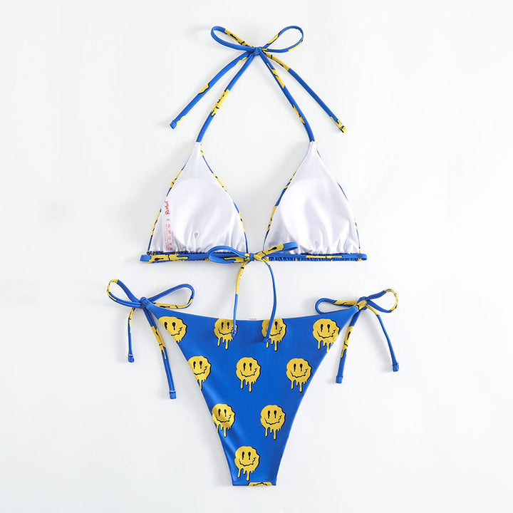 Damen Triangel-Bikini mit verspieltem Smiley-Druck Drune