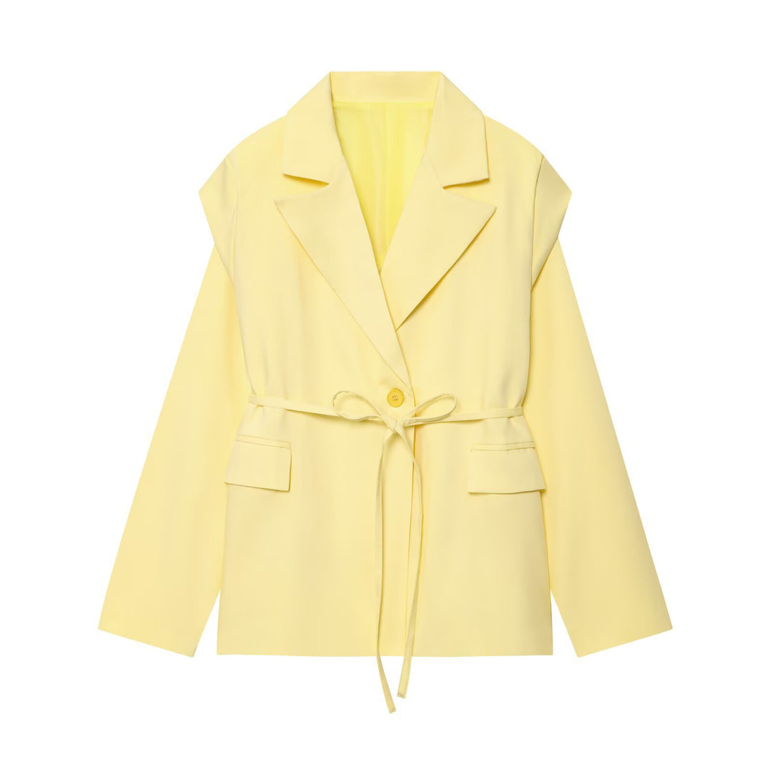 Damen elegante und taillierte Blazerjacke mit breitem Revers Drune