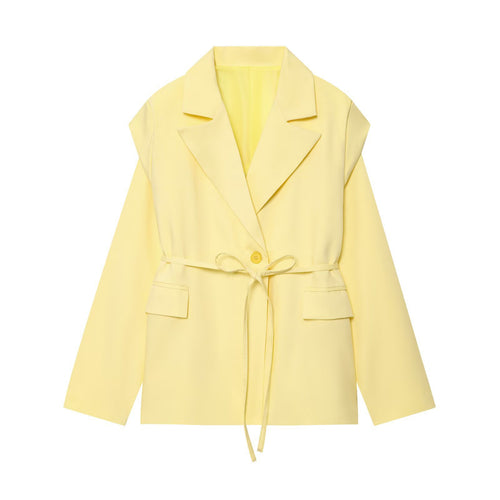 Damen elegante und taillierte Blazerjacke mit breitem Revers Drune
