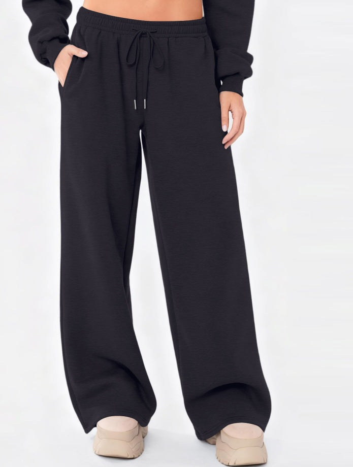 Damen nan weite Loungehose mit hohem Komfortbund, elastischem Tunnelzug und seitlichen Eingrifftaschen Drune
