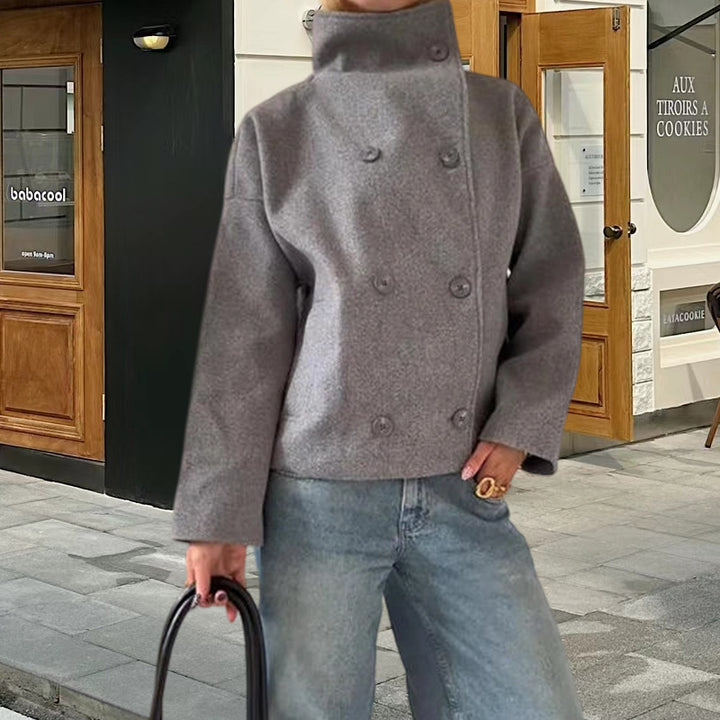 Damen Modische oversized Jacke mit hohem Kragen und dekorativen Knopfdetails Drune
