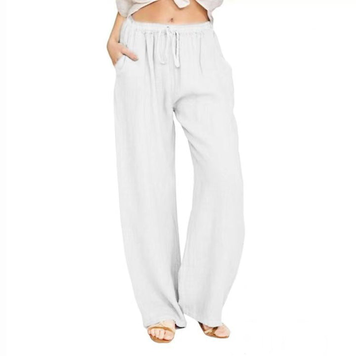 Damen nan weite Leinenhose mit elastischem Bund Kordelzug und Seitentaschen Drune