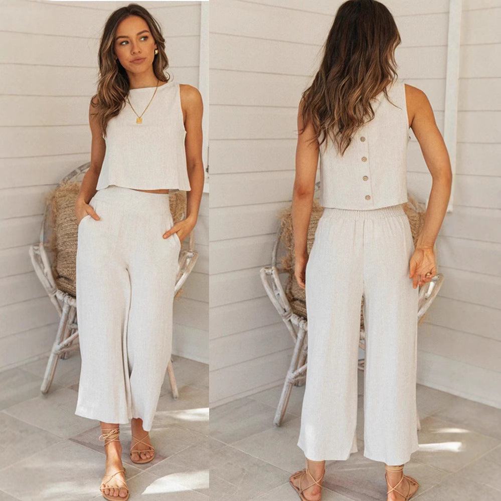 Damen lässiges Zweiteiliges Set mit cropped Oberteil und weitem Hosenstil Drune