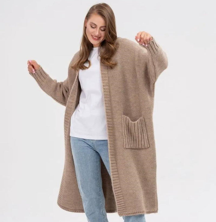 Damen Gemütlicher Strickmantel mit großen Taschen und oversized Schnitt Drune