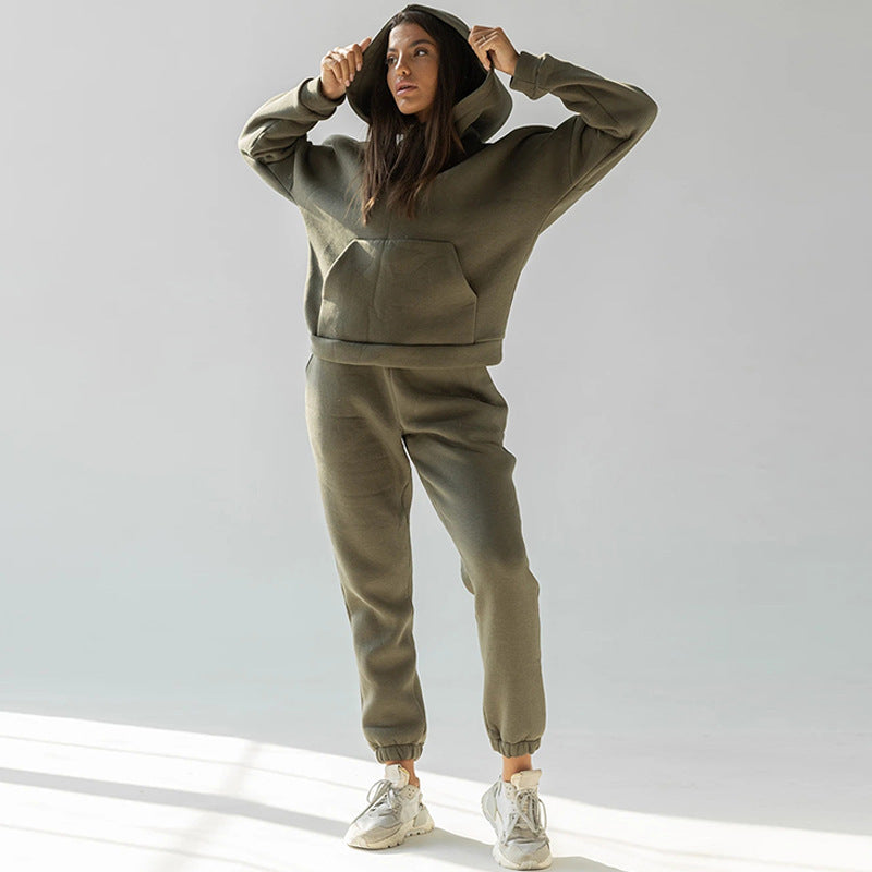 Damen nan zweiteiliges Komfort-Loungewear-Set mit oversized Kapuzenpullover, Kängurutasche und elastischem Knöchel-Jogger aus French Terry Drune