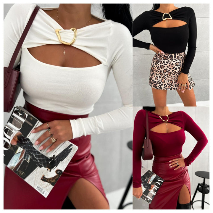 Damen Oberteil mit elegantem Cut-Out und langem Arm Drune