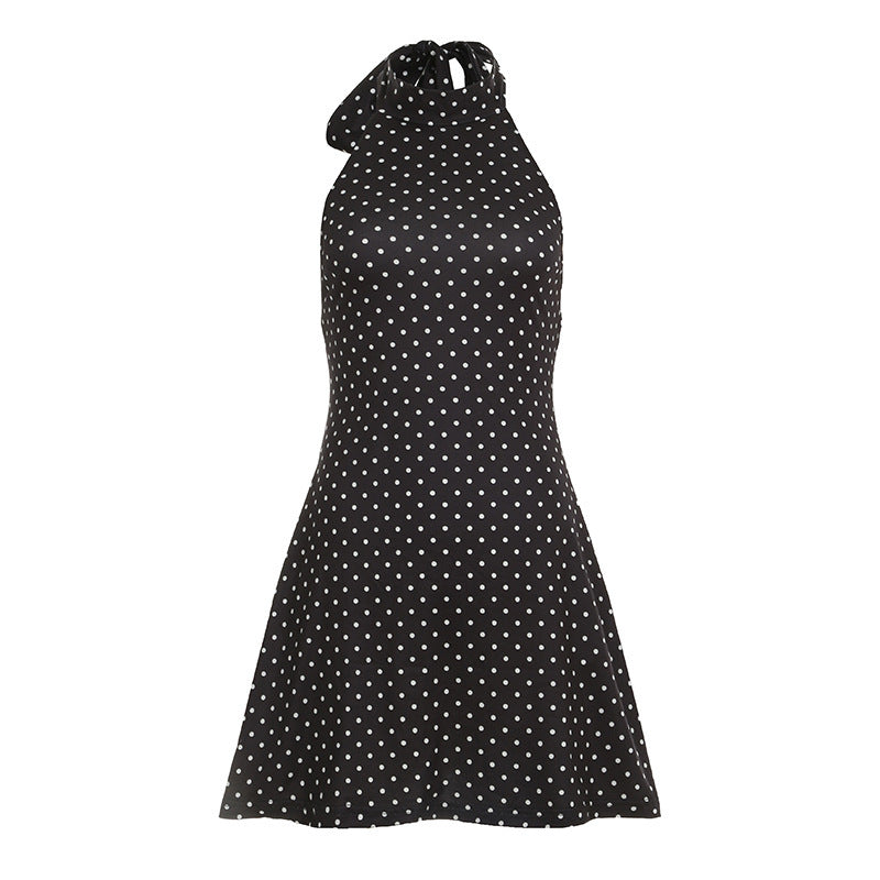 Damen Polka Dots Hängerkleid mit hohem Kragen Drune