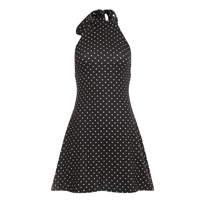 Damen Polka Dots Hängerkleid mit hohem Kragen Drune