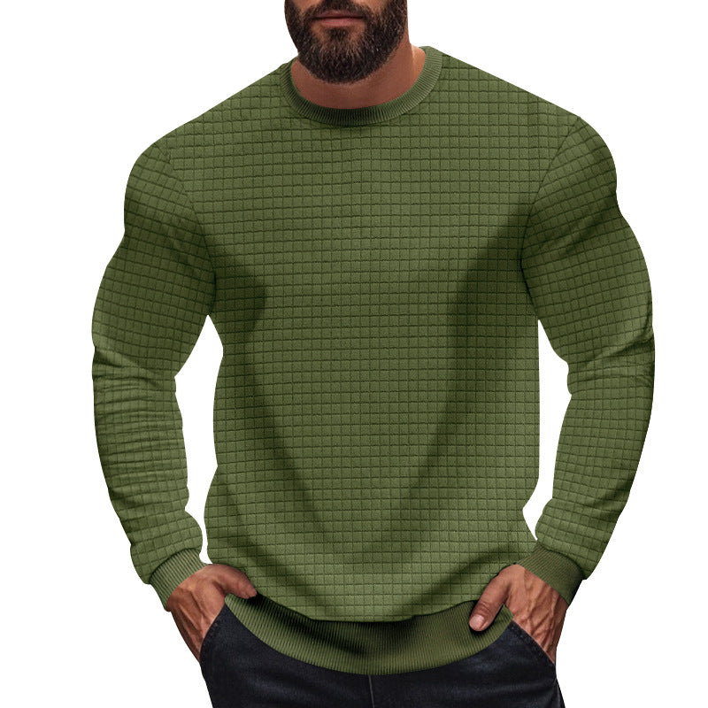 Herren nan strukturiertes Karo-Strick-Sweatshirt mit Rundhalsausschnitt und körperbetonter Athletik-Passform Drune