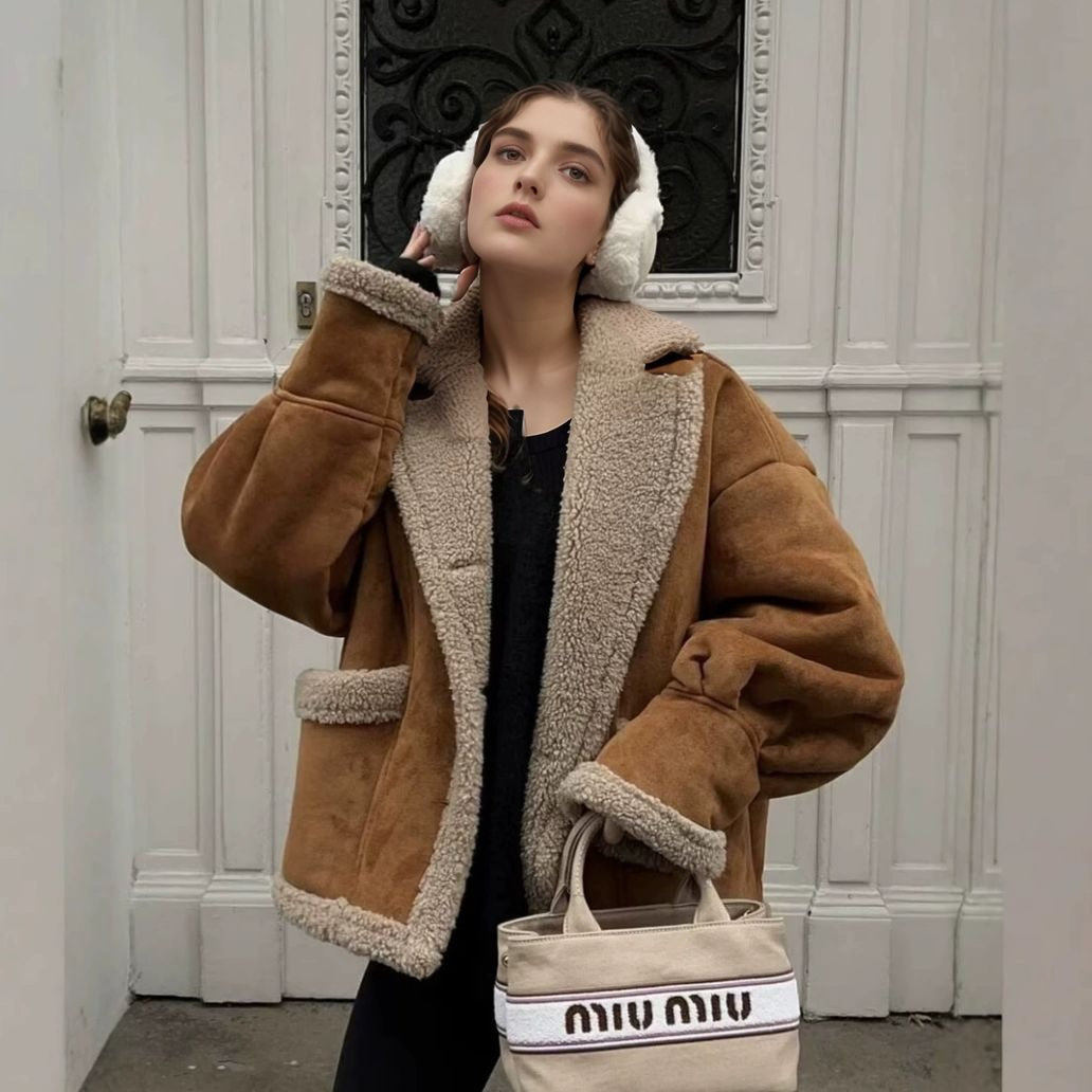 Damen gemütliche Fleecejacke mit großem Kragen Drune