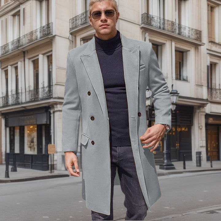 Herren eleganter Doppelknebel-Mantel mit stilvollem Schnitt und modischen Details Drune