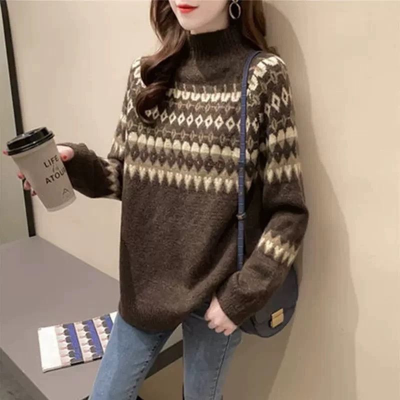Damen Modischer Pullover mit geometrischem Fair-Isle-Muster Drune