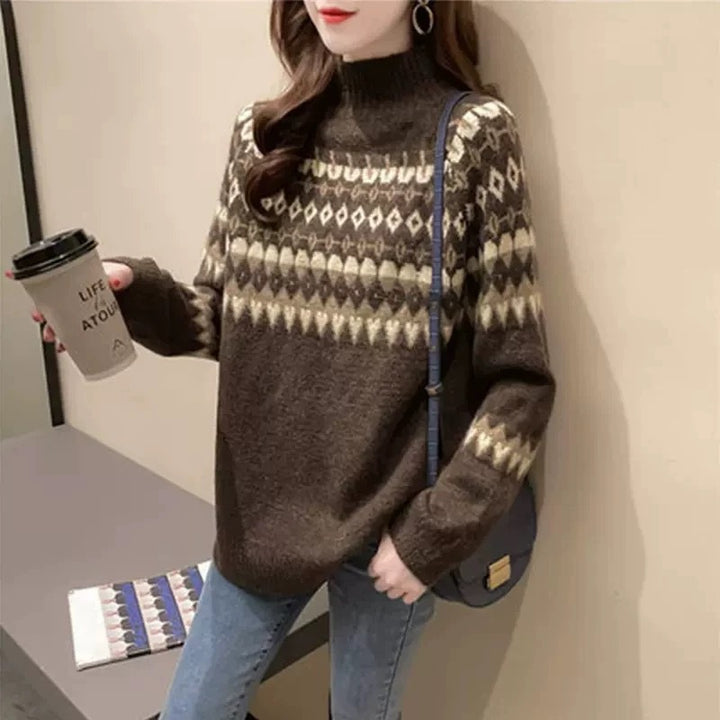 Damen Modischer Pullover mit geometrischem Fair-Isle-Muster Drune