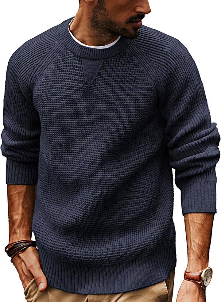 Herren lässiger Strickpullover mit strukturiertem Gewebemuster und Rundhalsausschnitt Drune