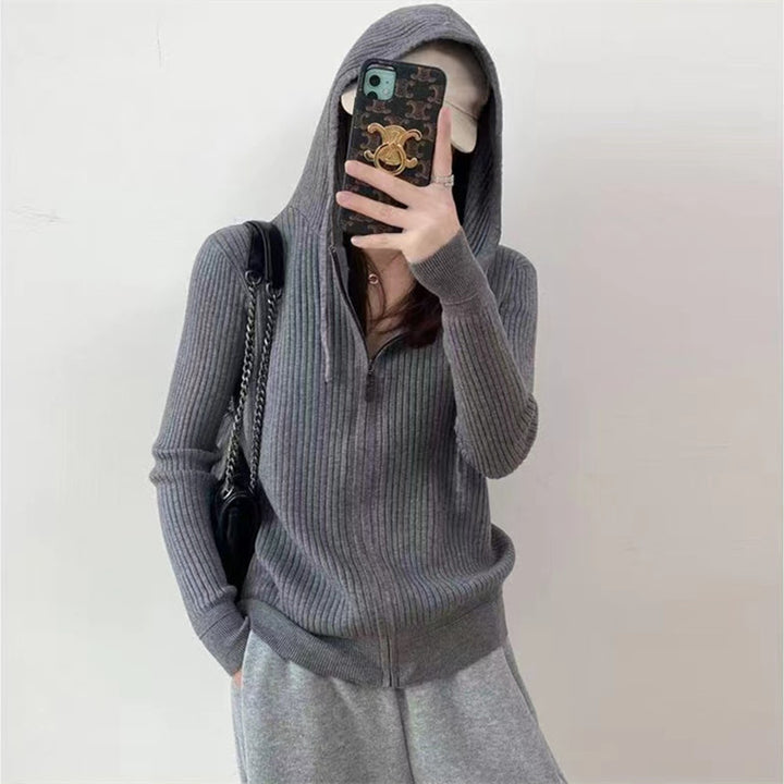 Damen Strickjacke mit Kapuze und feiner Rippstruktur Drune