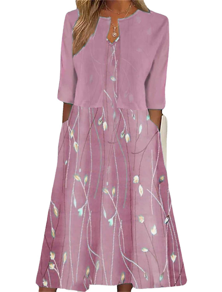 Damen luftiges Kleid mit floralem Design und praktischen Taschen Drune
