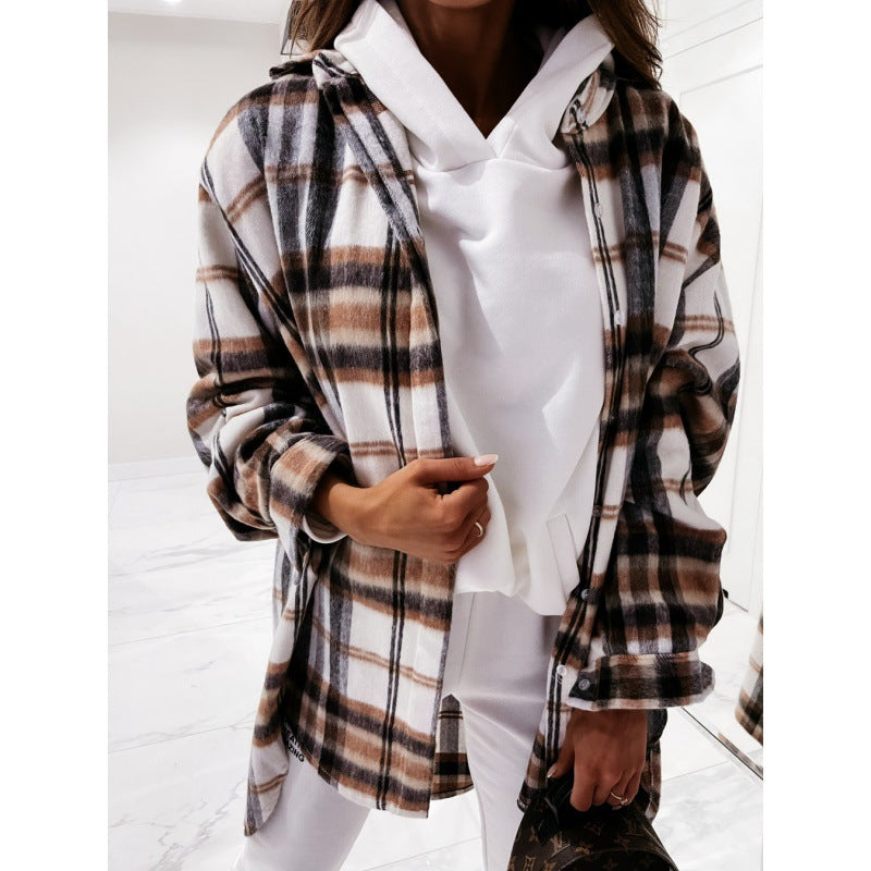 Damen Oversized Karo-Jacke mit weichem Fleece-Feeling und lässiger Passform Drune
