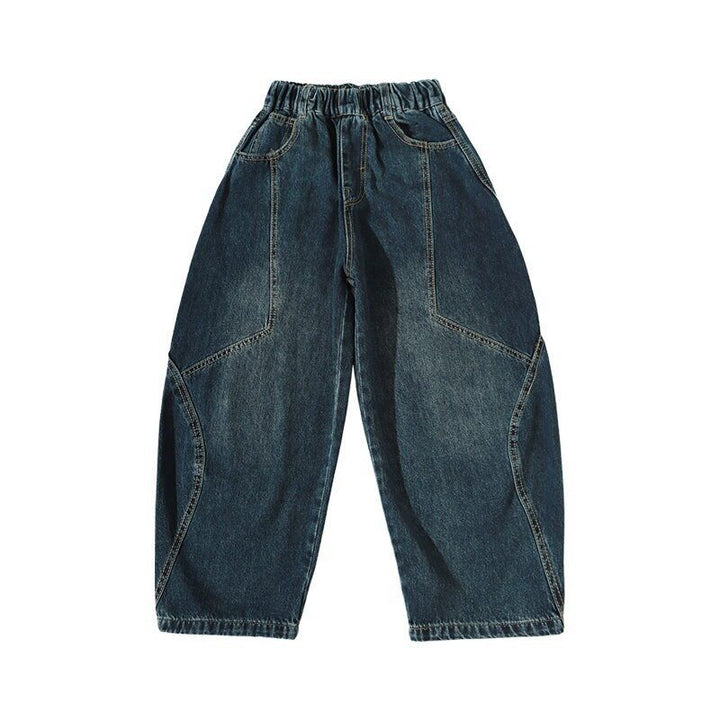 Damen weite Denim-Hose mit elastischem Bund und modischen Kontrastnähten Drune