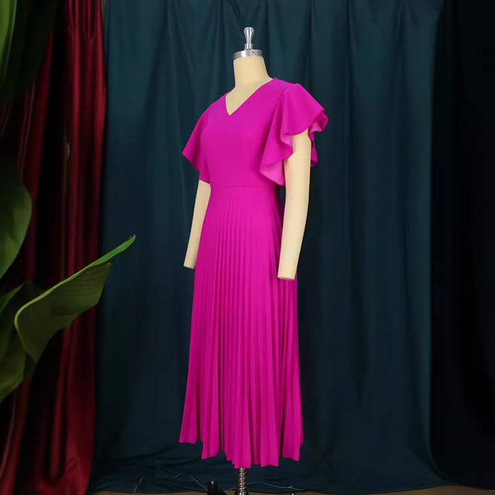 Damen Plisseekleid mit voluminösen Flügelärmeln Drune