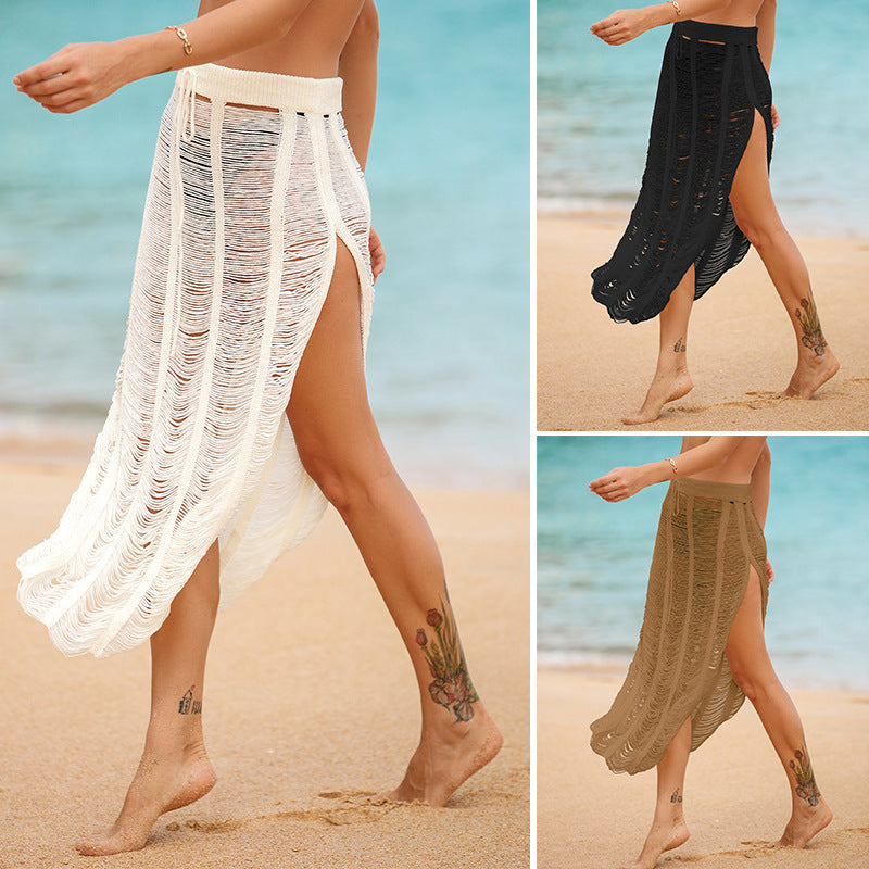 Damen eleganter Häkel-Strandrock mit hohem Schlitz Drune