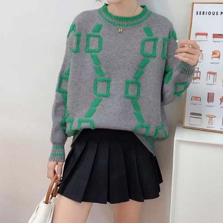 Damen Modischer Pullover mit geometrischem Muster Drune