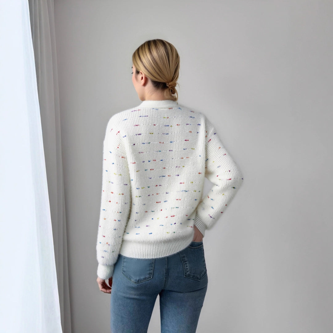 Damen Bequemer Strickpullover mit buntem Punktdesign Drune