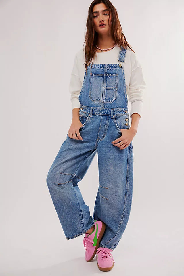 Damen Latzhose im lässigen Oversized-Stil mit praktischen Taschen und modischen Akzenten Drune