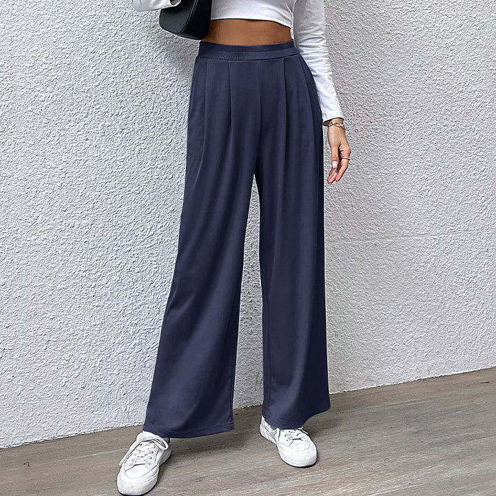 Damen weite Chinohose mit elegantem Faltenwurf und hohem Bund Drune