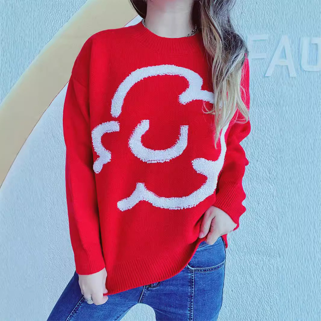 Damen lockerer Pullover mit grafischem Schriftzug Drune