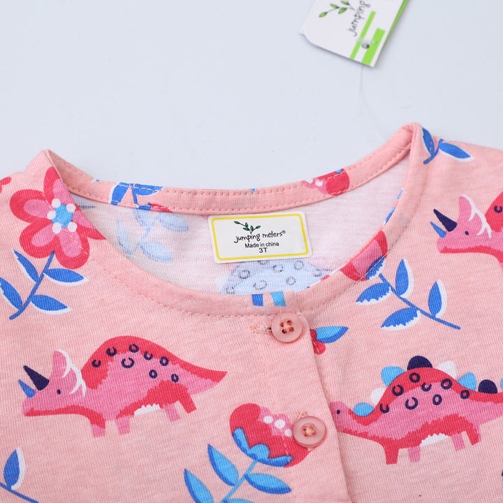Mädchen Baumwollkleid mit fröhlichen Dinosaurier-Motiven Drune