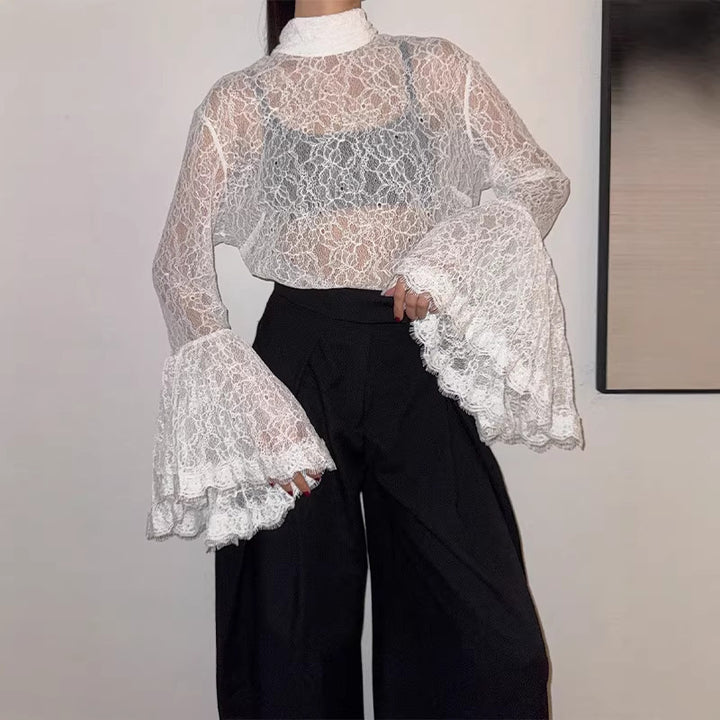 Damen Spitzentop mit voluminösen Ärmeln Drune