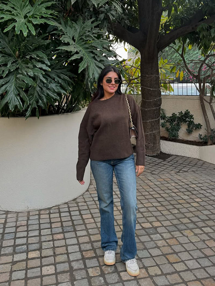 Damen Bequemer Oversized Crewneck Pullover Drune