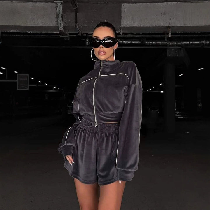 Damen lässiges Freizeit-Set mit elegantem Oversized Pullover und Shorts Drune
