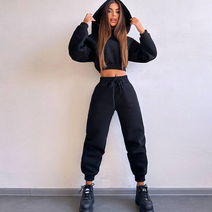 Damen modisches und lässiges cropped Sweatshirt und Jogginghose Set Drune