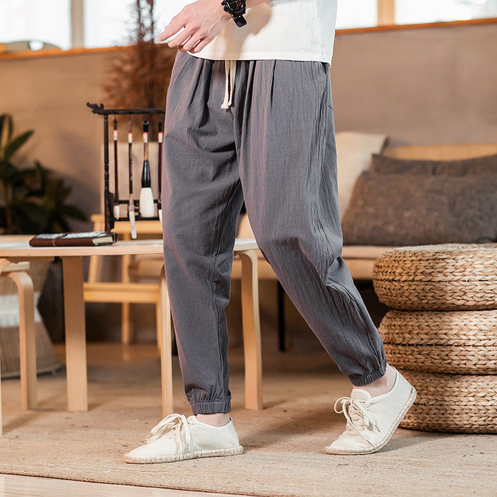 Herren nan leichte Baumwoll-Leinen Jogginghose mit Kordelzug elastischen Bündchen und Seitentaschen Drune