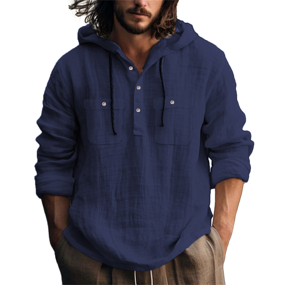 Herren lässiger Kapuzenpullover mit Knopfleiste und praktischen Taschen Drune