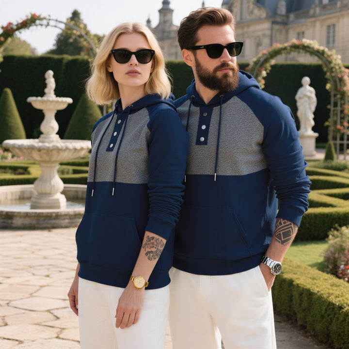 Herren modischer Kapuzenpullover mit strukturiertem Gewebe und praktischen Knopfdetails Drune