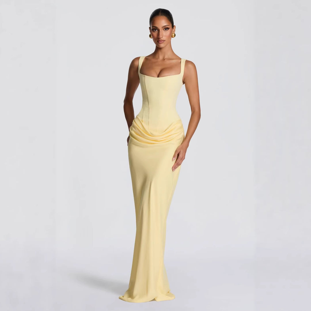 Damen Elegantes Maxikleid mit figurbetonendem Schnitt und raffiniertem Faltenwurf Drune