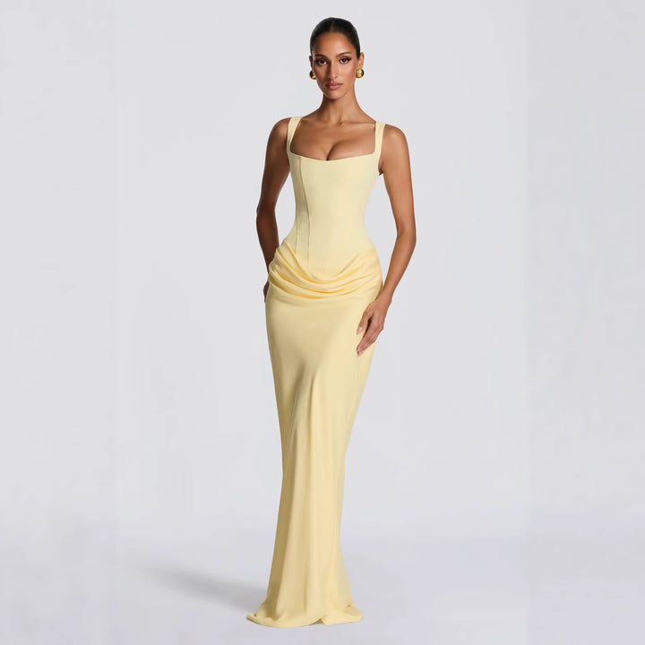 Damen Elegantes Maxikleid mit figurbetonendem Schnitt und raffiniertem Faltenwurf Drune
