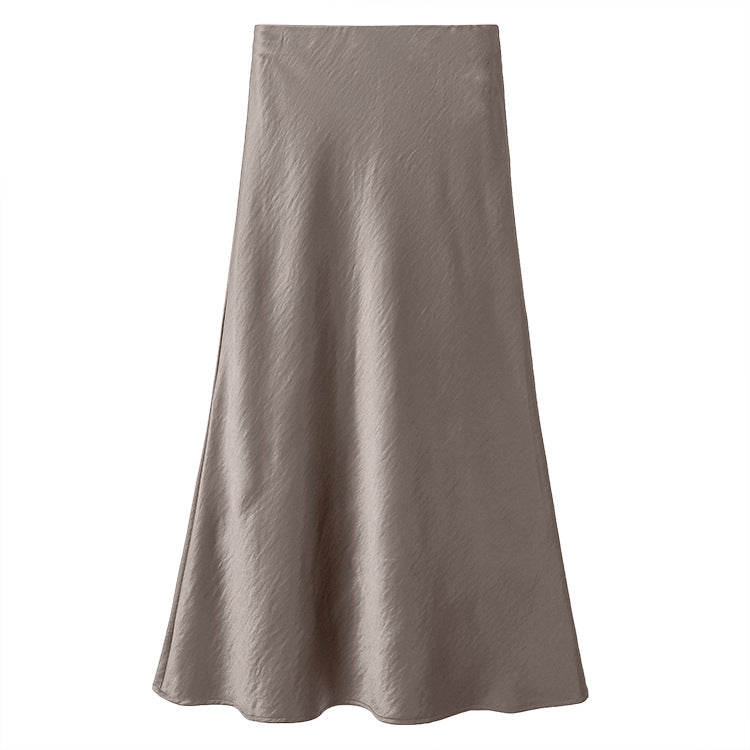 Damen nan schwingender Midirock aus satinierter Viskose mit glattem Taillenbund Drune