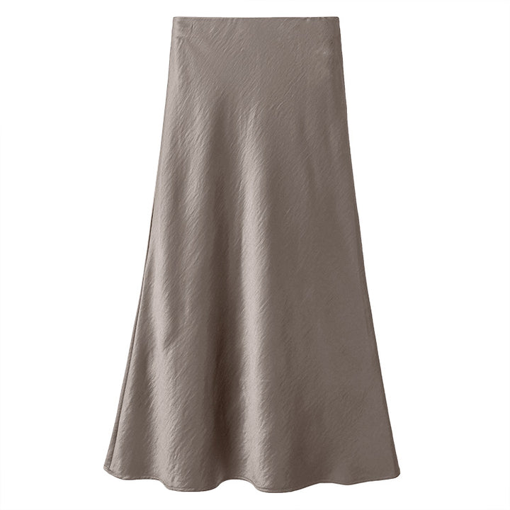 Damen nan schwingender Midirock aus satinierter Viskose mit glattem Taillenbund Drune