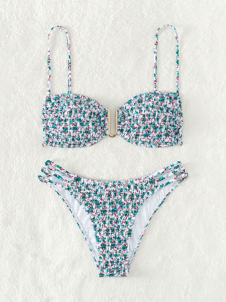 Damen Bandeau-Bikini mit raffiniertem Rüschendesign und modischen Schnürdetails Drune