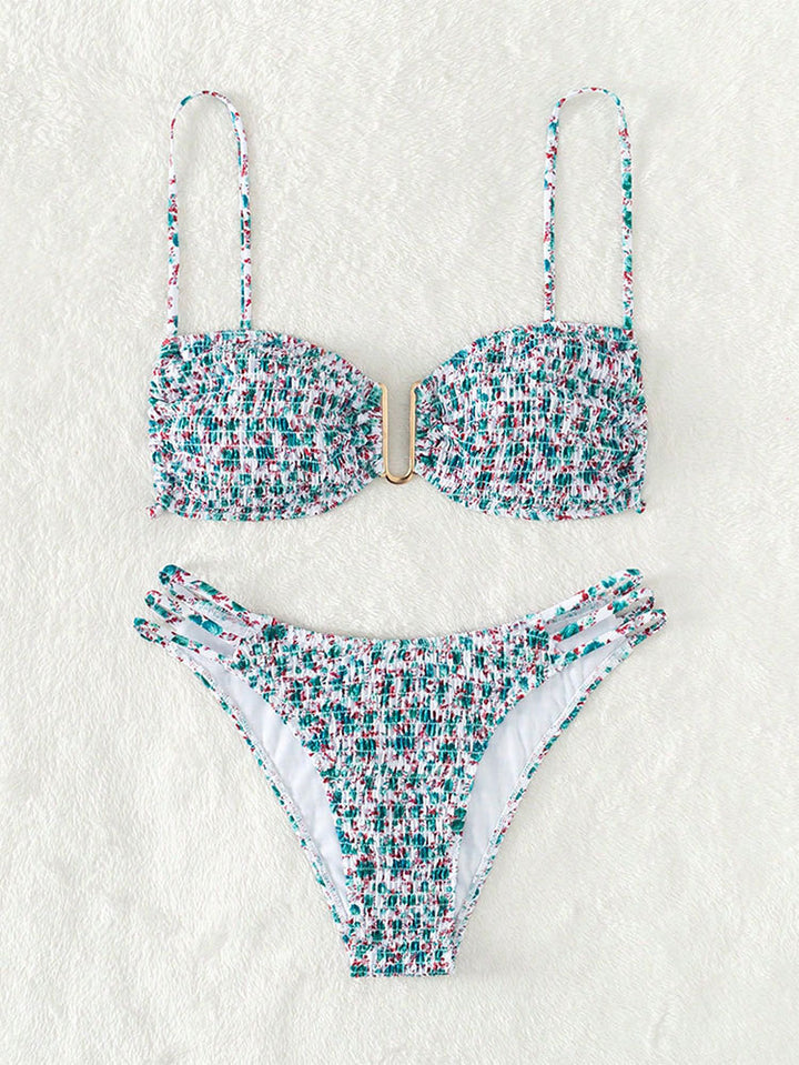 Damen Bandeau-Bikini mit raffiniertem Rüschendesign und modischen Schnürdetails Drune