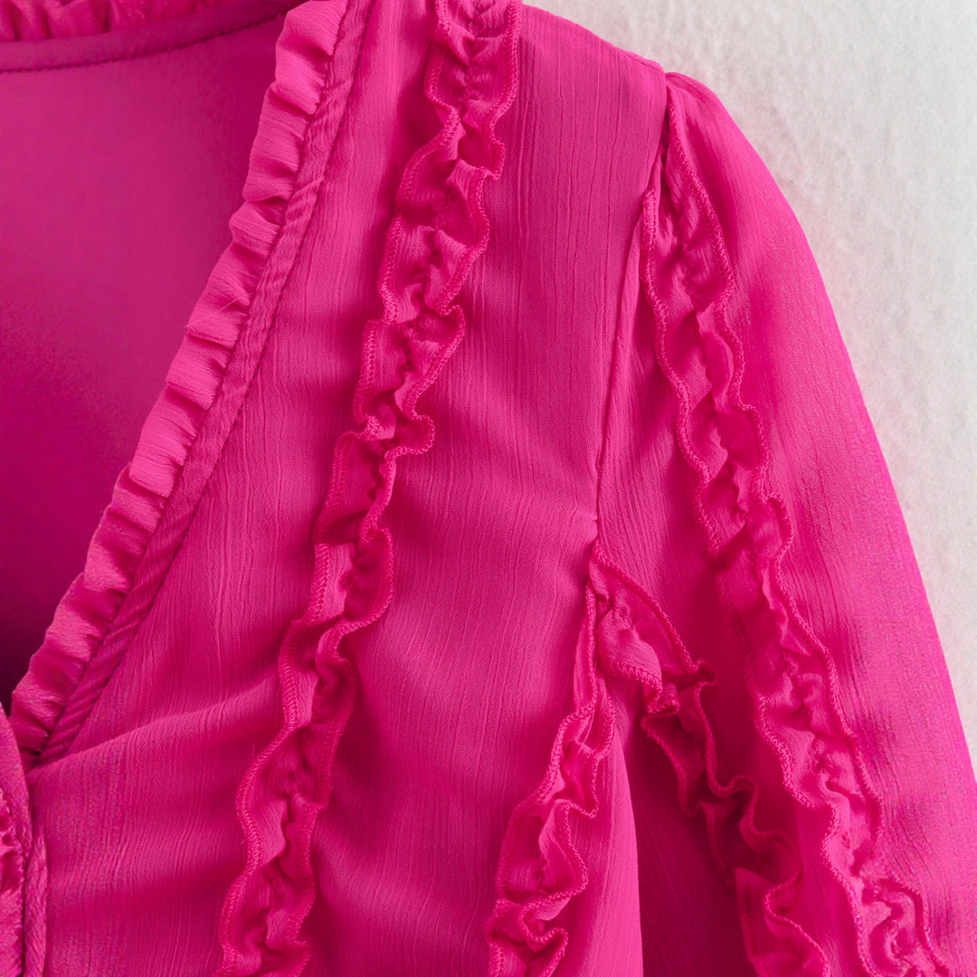 Damen verspieltes Minikleid mit Rüschendetails und Taillengürtel Drune