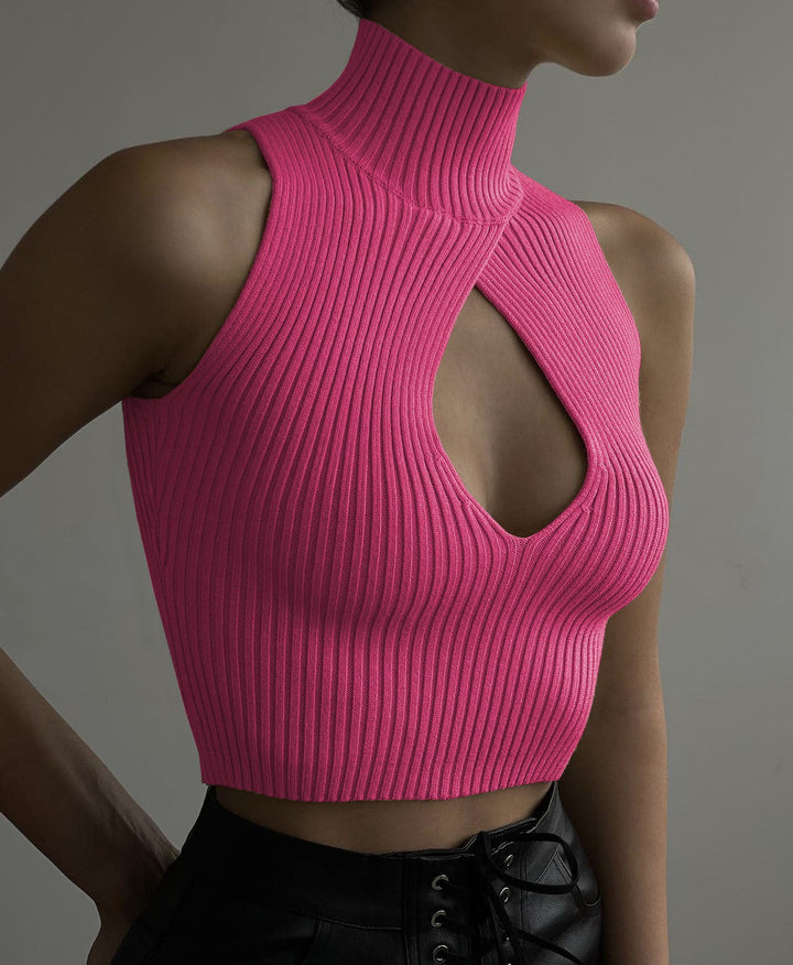 Damen Crop-Top mit hohem Kragen und tiefem Ausschnitt Drune