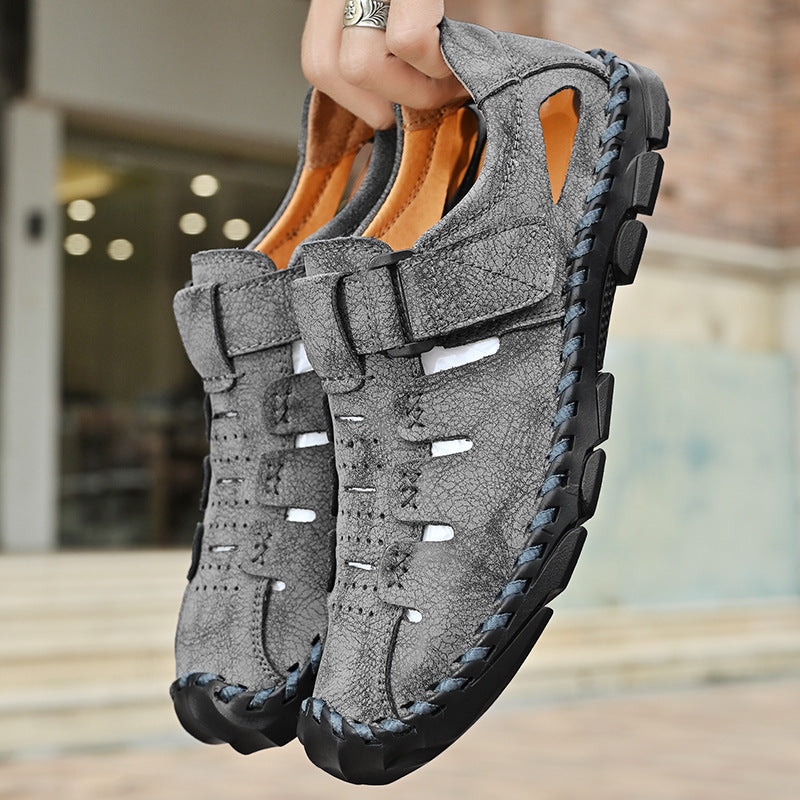 Herren Bequeme Leder-Sandalen mit verstellbarem Klettverschluss Drune